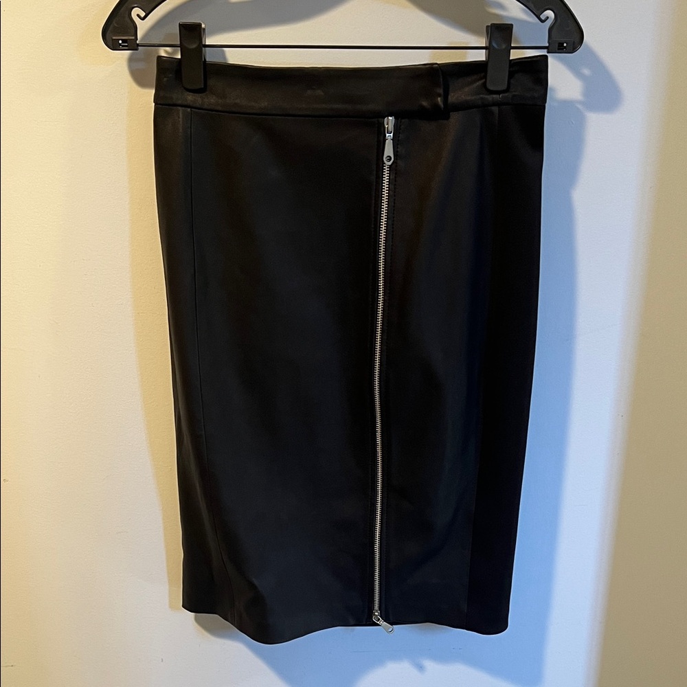 Black Zippered leather and stretch Women's Skirt